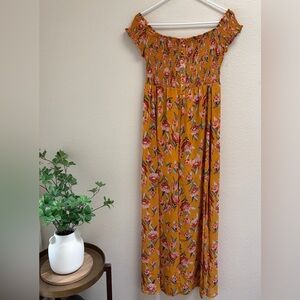 NWOT Xhilaration Yellow Floral Sheer Duster Tail Smock Romper Dress, Size Medium
